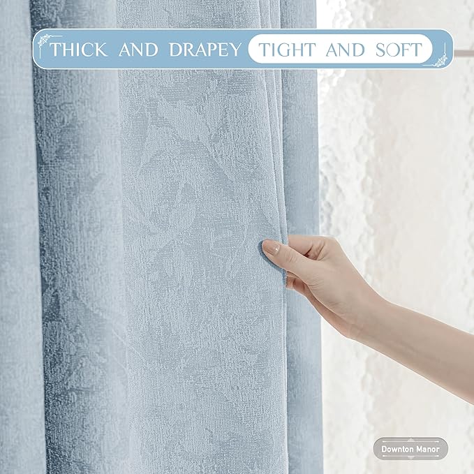 Beauoop Blue Floral Jacquard Blackout Curtains 84 Inches Long - Image 6