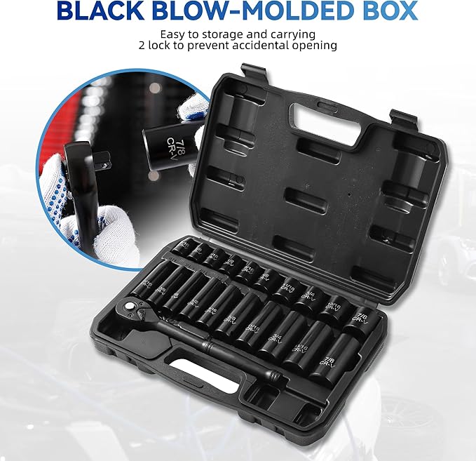 21-Piece 3/8" Drive Socket Set, Deep and Shallow Sockets, 72-Tooth Ratchet - Image 5