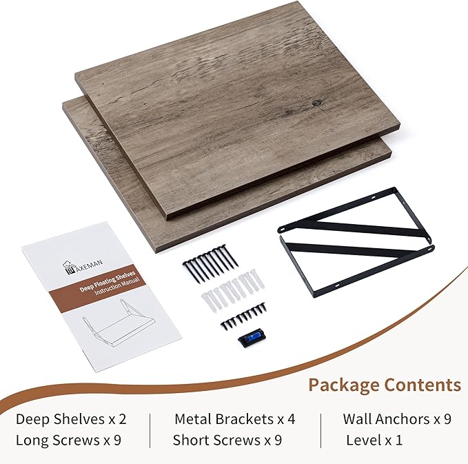 Axeman Deep Floating Shelves for Wall, 12 Inch Deep Floating Shelves Set of 2 - Image 6