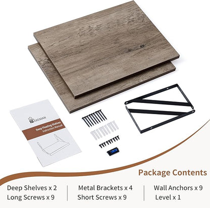 Axeman Deep Floating Shelves for Wall, 12 Inch Deep Floating Shelves Set of 2 - Image 6