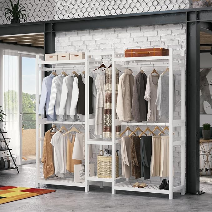 Homykic Bamboo Closet System Clothes Rack, Large Freestanding Garment Rack - Image 2