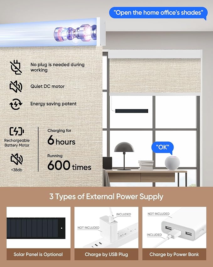 Kincmo Motorized Blinds with Remote, 100% Blackout Motorized Roller Shades Work - Image 5
