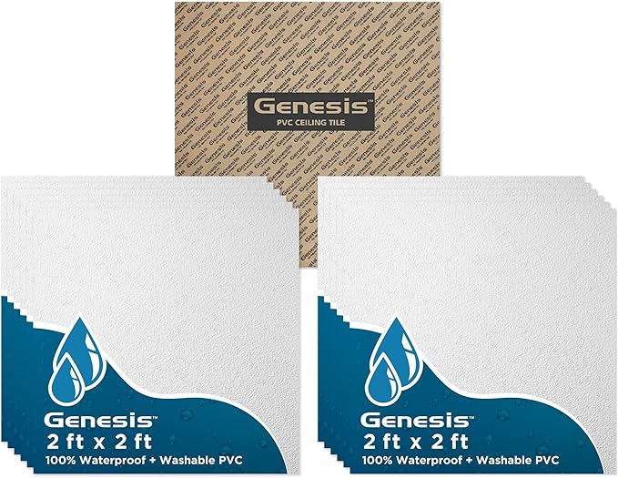 Genesis 2ft x 2ft Stucco Pro White Ceiling Tiles by Genesis