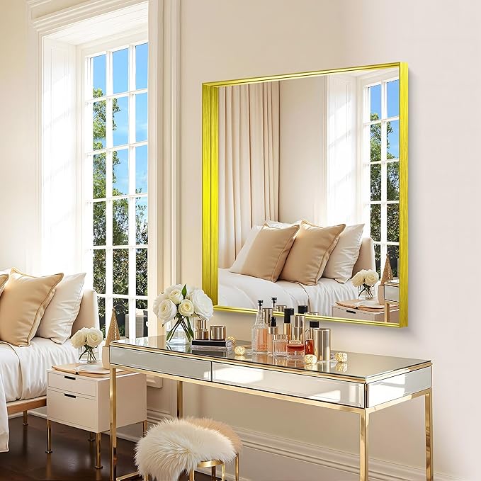 CIRCUMI Gold Bathroom Mirror, Brushed Finish, Tempered Glass, Mirror - Image 2