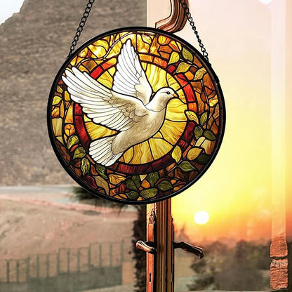 DASTOLL Stained Glass Window Hanging, Flying White Dove Sun Catchers Diamond - Image 4
