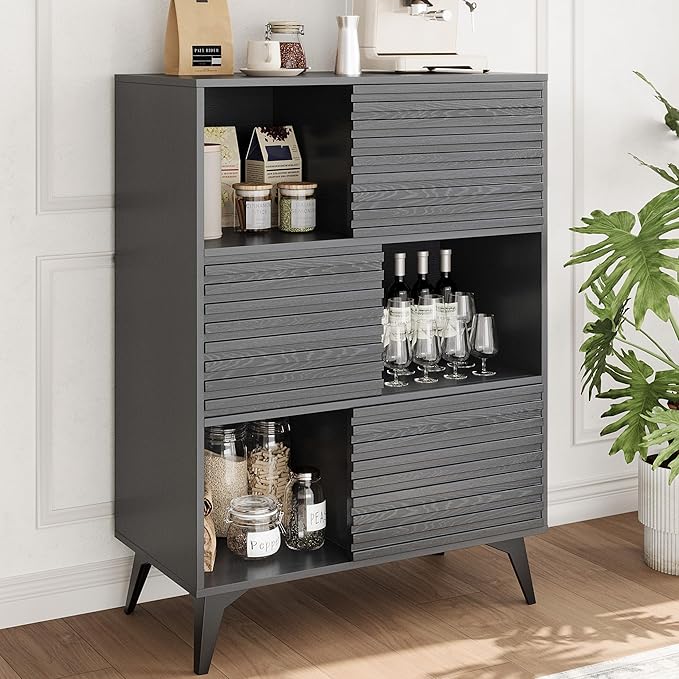 IDEALHOUSE Fluted Cabinet with Sliding Doors, Modern Wooden Storage Cabinet - Image 3