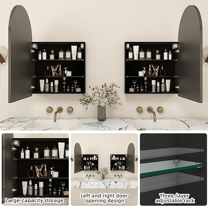 Bathroom Mirror with Storage, Arched Medicine Cabinet with Mirror, Medicine - Image 4