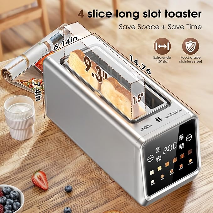 Toaster 4 Slice Long Slot with Digital Touchscreen & 1-Touch Memory - Image 5