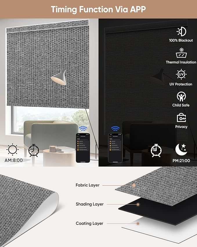 Kincmo Motorized Blinds with Remote, 100% Blackout Motorized Roller Shades Work - Image 4