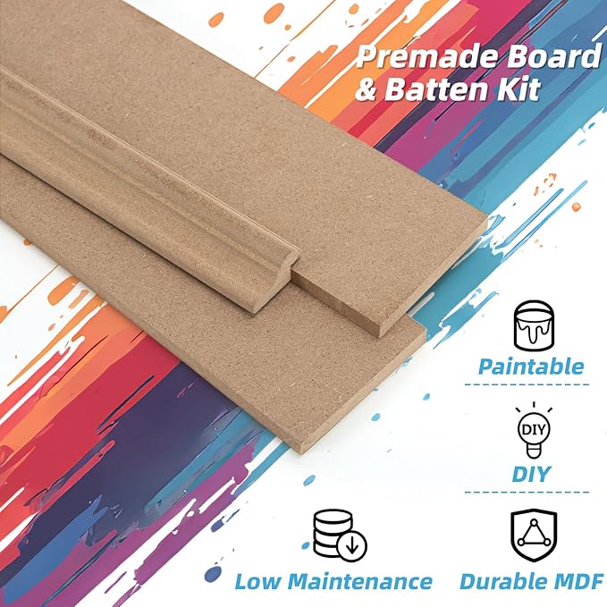 Art3d Premade Board and Batten Paintable Wainscoting Kit, MDF Accent Wall Panel - Image 5