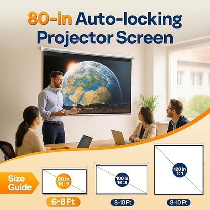 VIVOHOME 80 Inch 16:9 Pull Down Projector Screen, HD 4K Retractable Movie Screen - Image 2