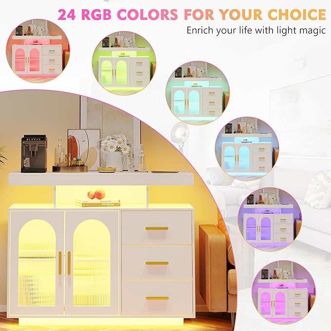 40" LED Buffet Cabinet with Charging Station, Auto Sensor Kitchen Storage - Image 4