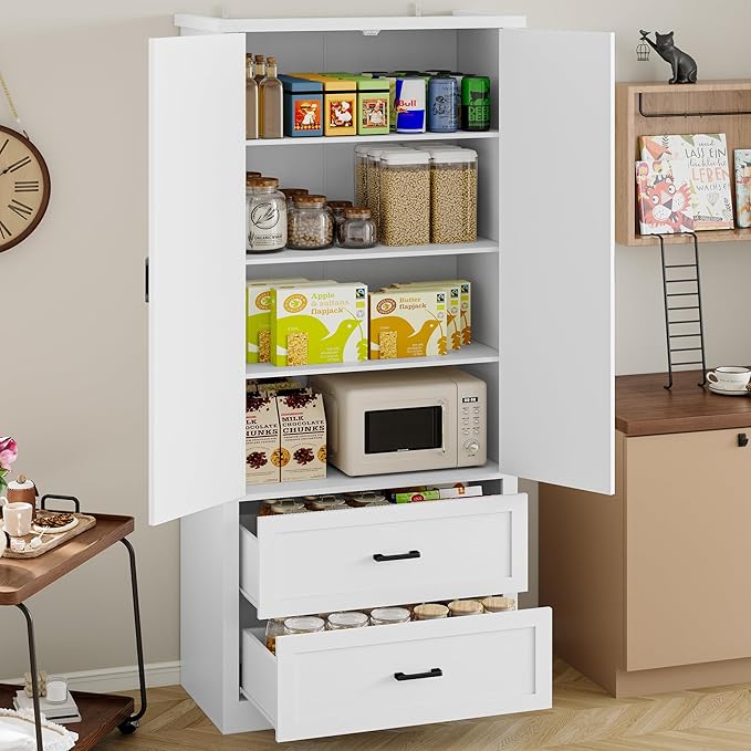 Pantry Organizers and Storage Cabinet, 71” Barn Door White Kitchen Cabinet - Image 3