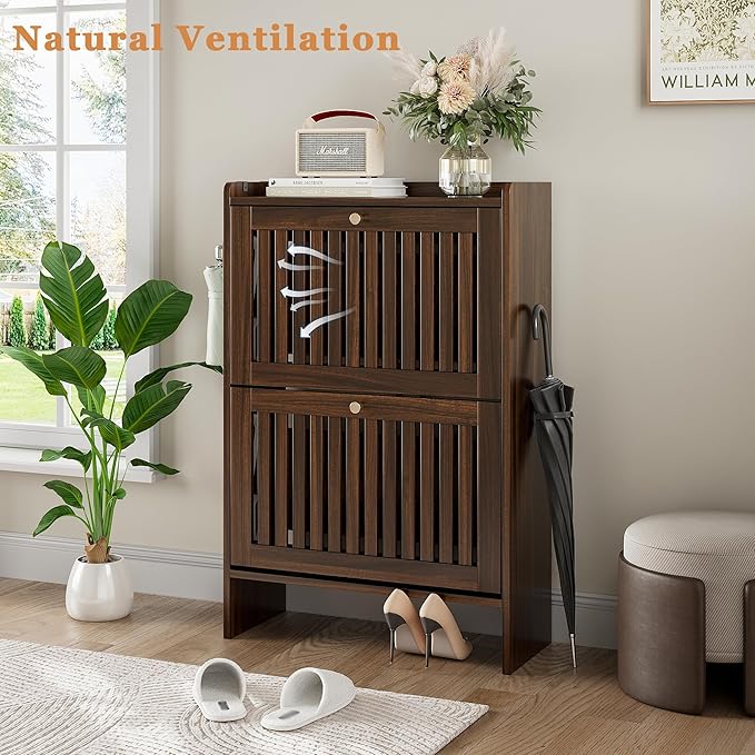 wanan 24" Shoe Cabinet with 2 Flip Slatted Drawers, Adjustable & Removable - Image 6