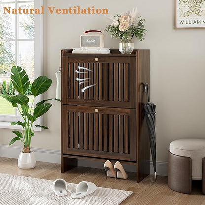wanan 24" Shoe Cabinet with 2 Flip Slatted Drawers, Adjustable & Removable - Image 6