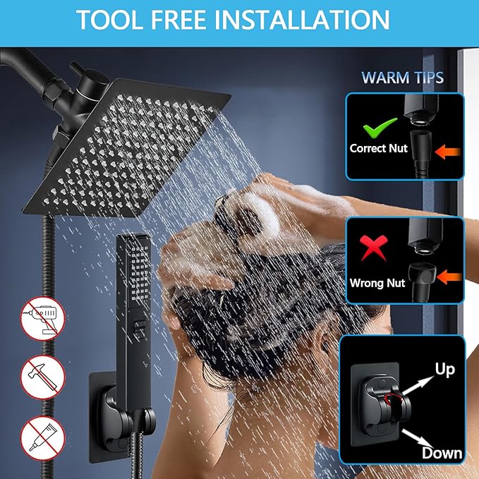 6'' Square High Pressure Rain Black Shower Heads - Image 6