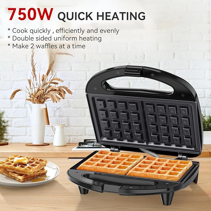OSTBA Waffle Maker, 2 Slice Non-Stick Waffle Iron, Belgian Waffle Machine - Image 2