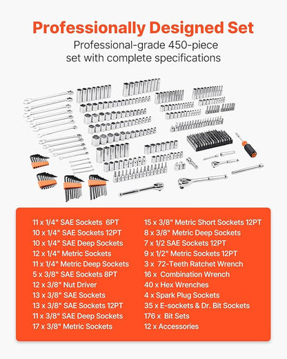 VEVOR Mechanics Tool Set and Socket Set, 3/8 and 1/2 inch Drive Deep and - Image 3