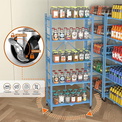 Storage Shelves with 20 Hooks, 5-Tier Foldable Shelf - Image 5