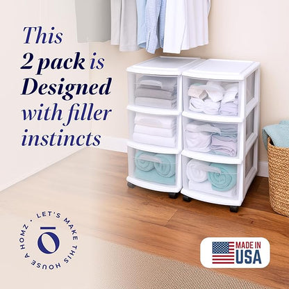 HOMZ 2-Pack Drawer Tower, 3-Tier Clear Plastic Storage Organizer Cart, and - Image 4