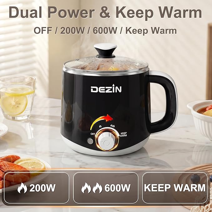 Dezin Hot Pot Electric with Steamer, Rapid Noodles Cooker, Stainless Steel - Image 5