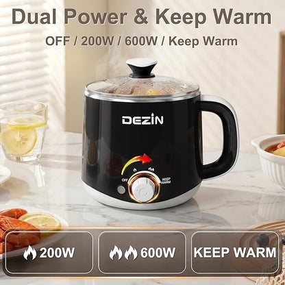 Dezin Hot Pot Electric with Steamer, Rapid Noodles Cooker, Stainless Steel - Image 5