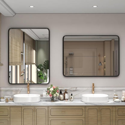 28x36 Black Bathroom Mirror for Wall, Matte Black Metal Framed Bathroom Vanity - Image 7