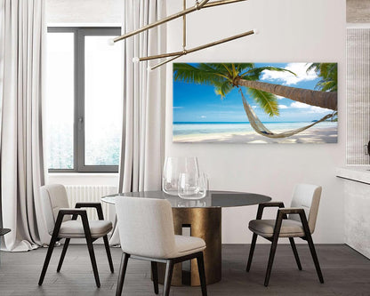 Muolunna BK6850 Beach Wall Art Canvas Prints - Tropical Palm Tree Hammock Seascape Picture Ocean Landscape Artwork for Living Room Bedroom Bathroom Office Home Decor, Large Framed 20x40 inch
