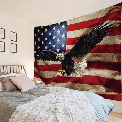 HVEST American Flag Tapestry Wall Hanging Bald Eagle on Vintage Stars and Striped USA Flag Tapestry for Bedroom American Flag Wall Art Tapestries for Living Room College Dorm Party,40L X 60W inches