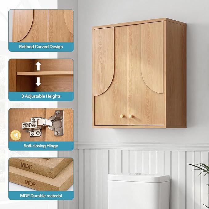 Arched Wood Medicine Cabinet for Bathroom-Mid Century Modern Wall Storage - Image 5