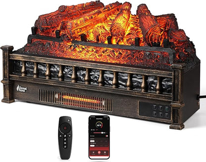 TURBRO Eternal Flame 26 in. WiFi Infrared Quartz Electric Fireplace Log Heater by TURBRO