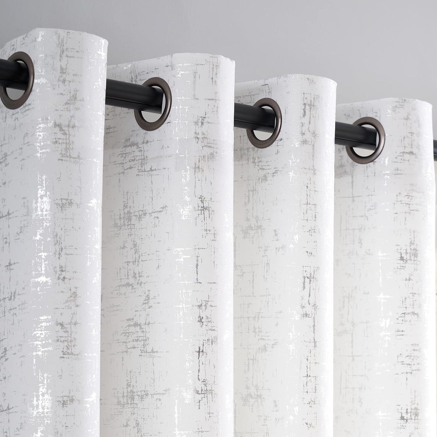Taisier Home Silver Foil Print Linen Textured Curtains Geometric Dots Pattern Design Curtains for Nursery Toy Room Thermal Insulated Window Treatment 2 Panels 63" L,White and Silver Drapes Print