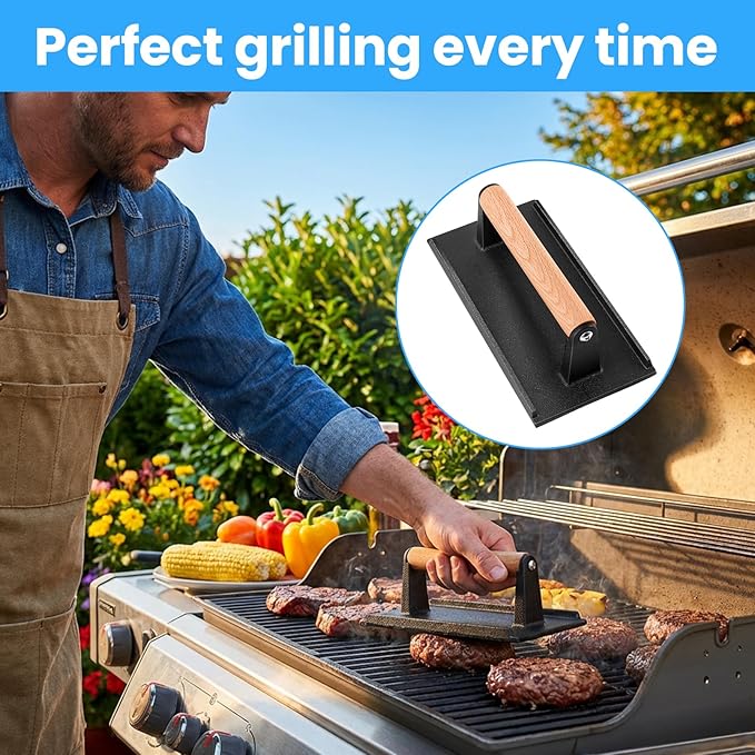 2 Pack Cast Iron Grill Press, Heavy Duty Rectangular Griddle Weight - Image 4