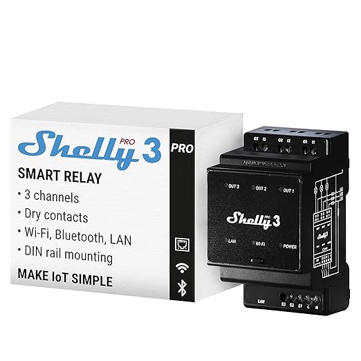 Shelly Pro 3 | Wi-Fi & LAN, 3-Channel Smart Relay | Home & Facility Automation by Shelly