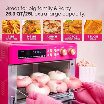 VAL CUCINA Limited Edition Happy Pink Infrared Heating Air Fryer Toaster Oven - Image 6