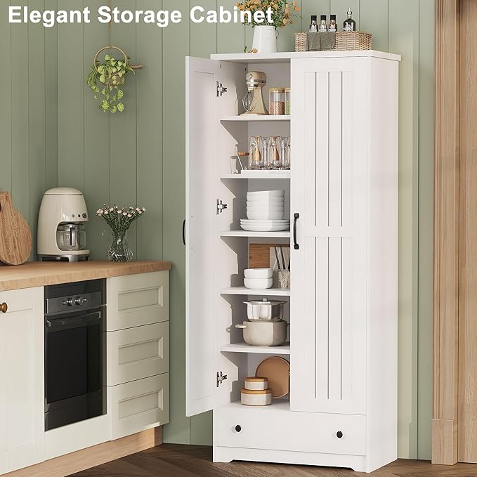 70" Tall Storage Cabinets, Large Wood Storage Pantry Cabinet - Image 2
