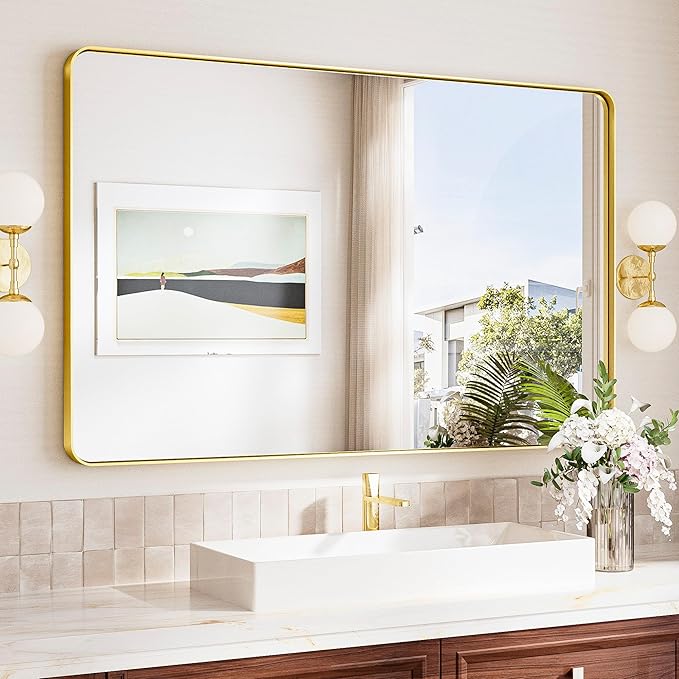 TokeShimi 48x30 Wall Mirror for Bathroom, Brushed Gold Bathroom Vanity Mirror by RefinedBathroomAccessories