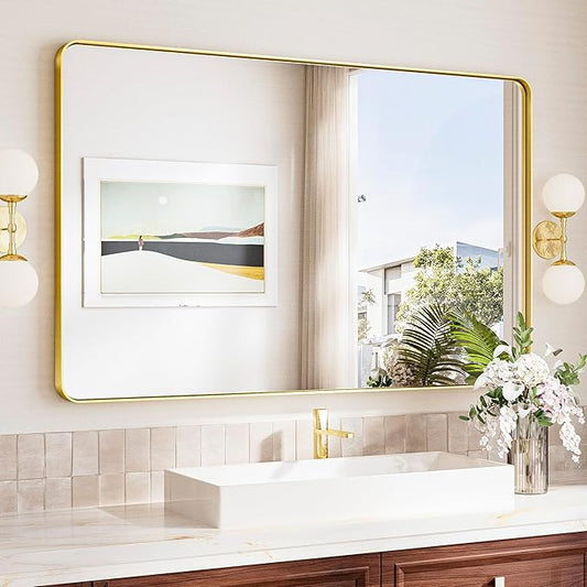 TokeShimi 48x30 Wall Mirror for Bathroom, Brushed Gold Bathroom Vanity Mirror by RefinedBathroomAccessories