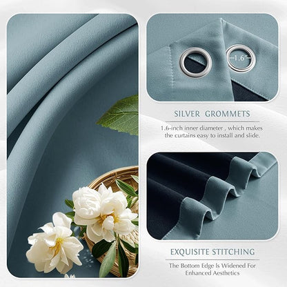 Beauoop Dusty Blue 100% Blackout Curtains 63 Inch Long 2 Panels - Image 3