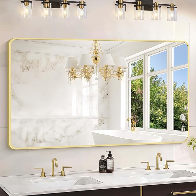 55"x30" Gold Bathroom Mirror, Large Rectangle Mirror, Rectangular Wall Mirror by WelcometoCIVENO