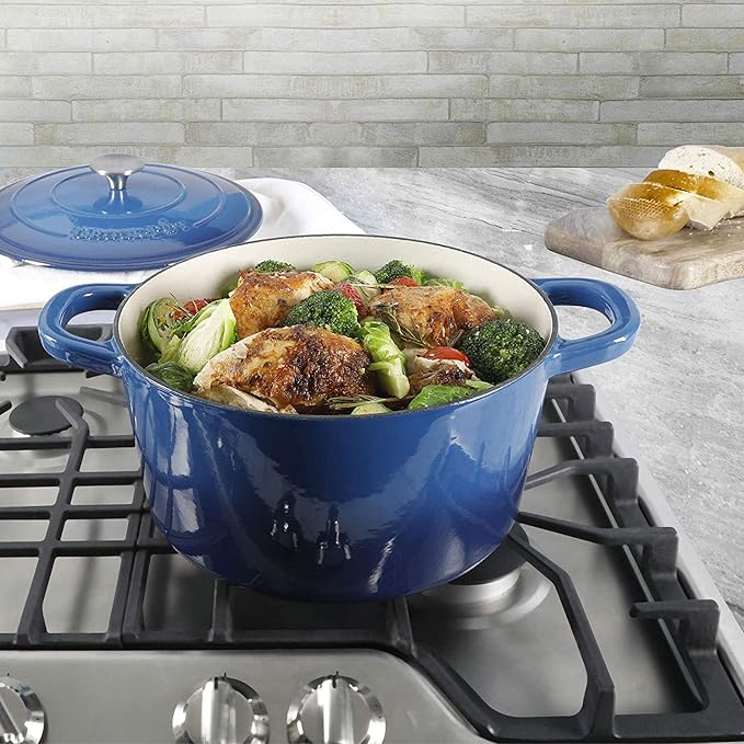 Crock-Pot Artisan 7-Quart Round Enameled Cast Iron Dutch Oven – Sapphire Blue - Image 6