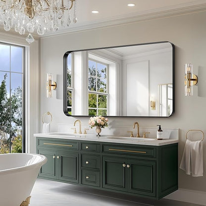 CIRCUMI Black Bathroom Mirror, Rounded Corner, Tempered Glass, Large Mirror - Image 2