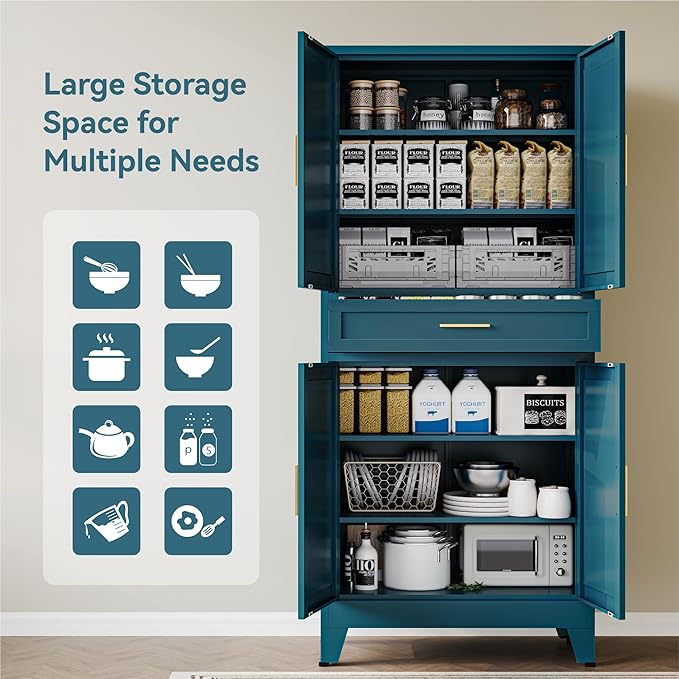 COFaR 71" Pantry Cabinet with Drawer, Peacock Blue Storage Cabinet with - Image 6