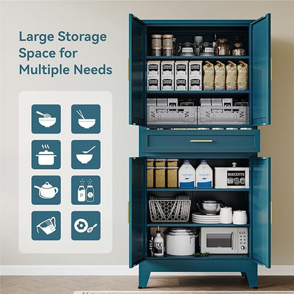 COFaR 71" Pantry Cabinet with Drawer, Peacock Blue Storage Cabinet with - Image 6