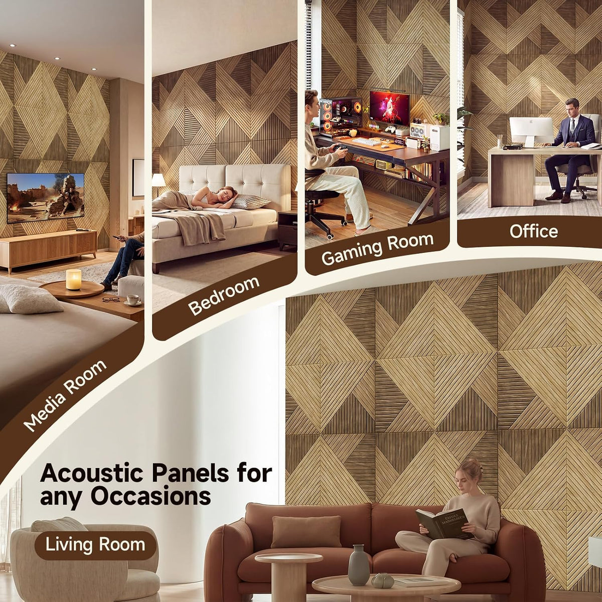 INMOZATA Acoustic Wall Panels, 23.62"x23.62" Oak Sound Absorbing Pa...