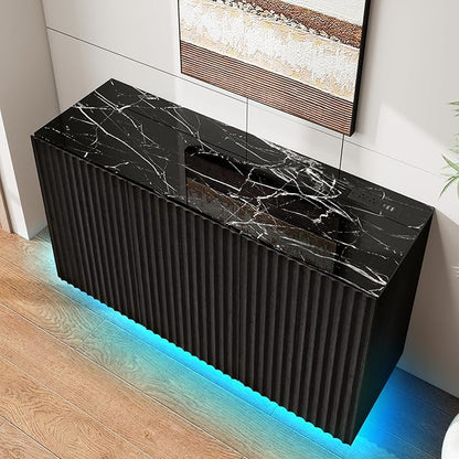 47" Black Fluted Sideboard Buffet Cabinet - Image 6