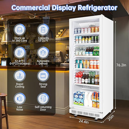 Commercial Beverage Refrigerator, 24.5 Inch 15 Cu. Ft. Drink Fridge, Display - Image 3