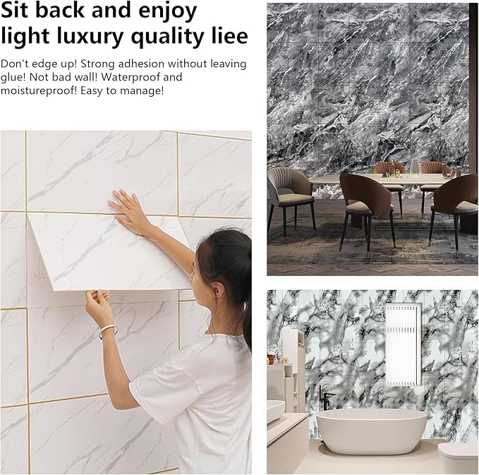 Wall Panels Peel and Stick，PVC Imitation Artificial Marble Tiles Sticker，10 pcs - Image 4
