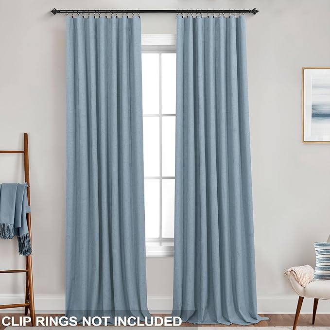 KOUFALL Blue Curtains 108 Inches Long, Linen Blackout Light Dusty Blue Black - Image 3