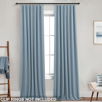 KOUFALL Blue Curtains 108 Inches Long, Linen Blackout Light Dusty Blue Black - Image 3